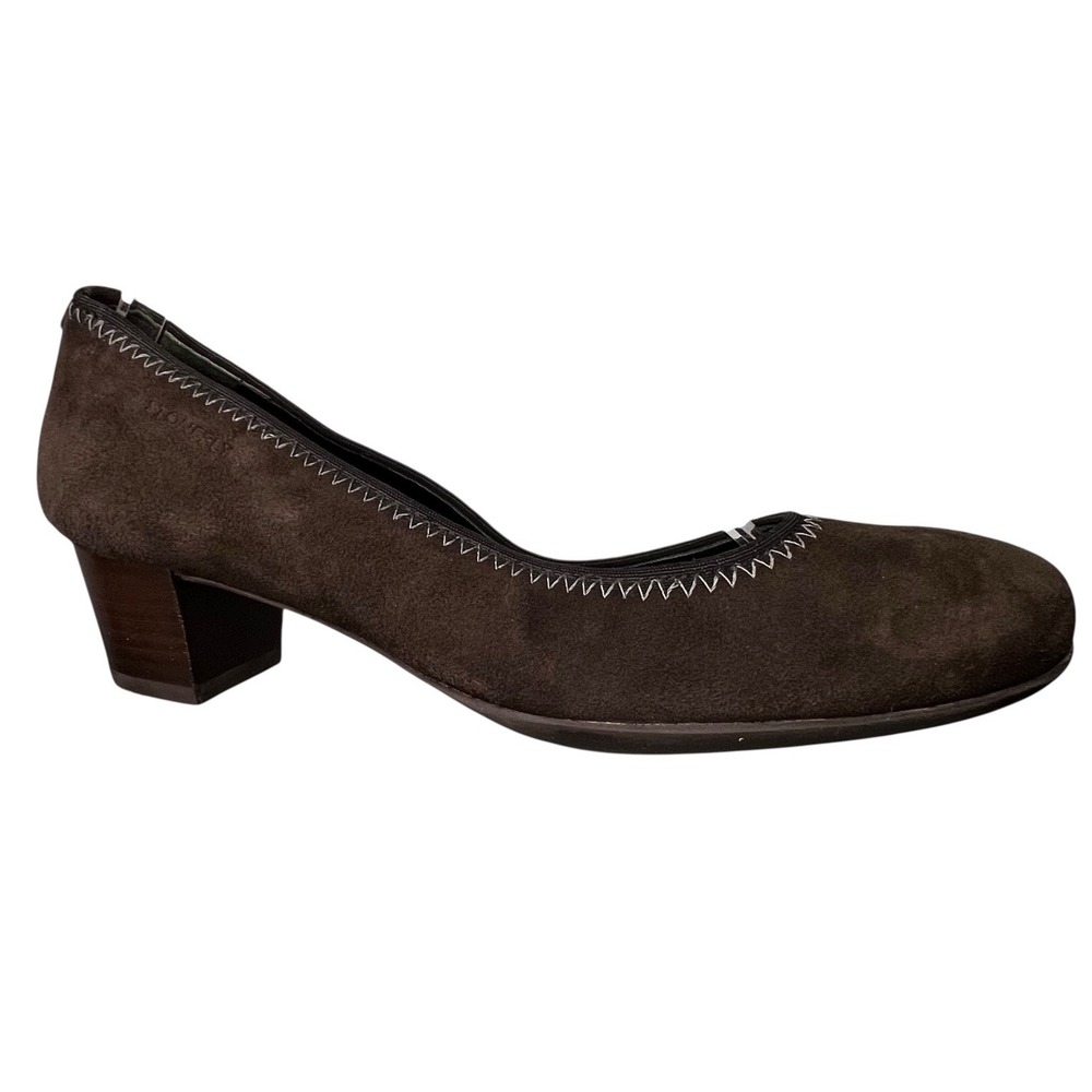 Stonefly Suede Pumps Womens EU 37 US 5.5 Black Classic 1.5" Heels Stitch Detail